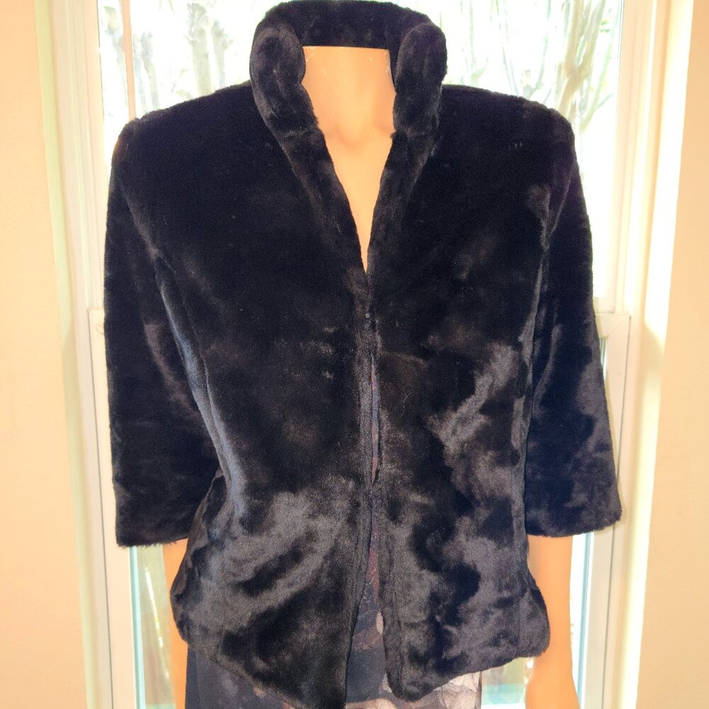 Merona faux fur jacket black M 3/4 sleeves dressy formal
